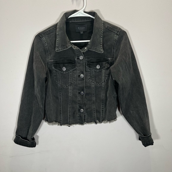 RISEN Full Size Distressed Long Sleeve Denim Jacket